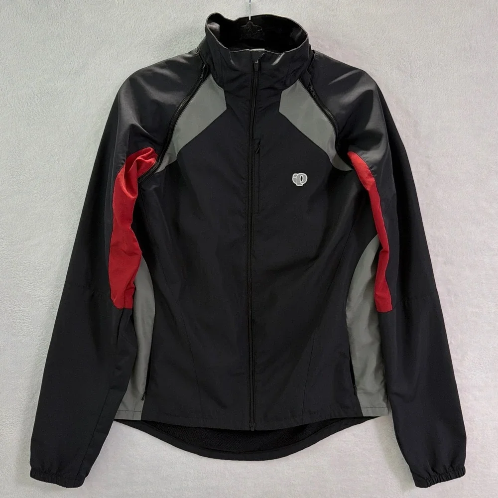 Pearl Izumi Mens Cycling Jacket Black Grey Red‎ Full Zip Windbreaker 6504 Medium